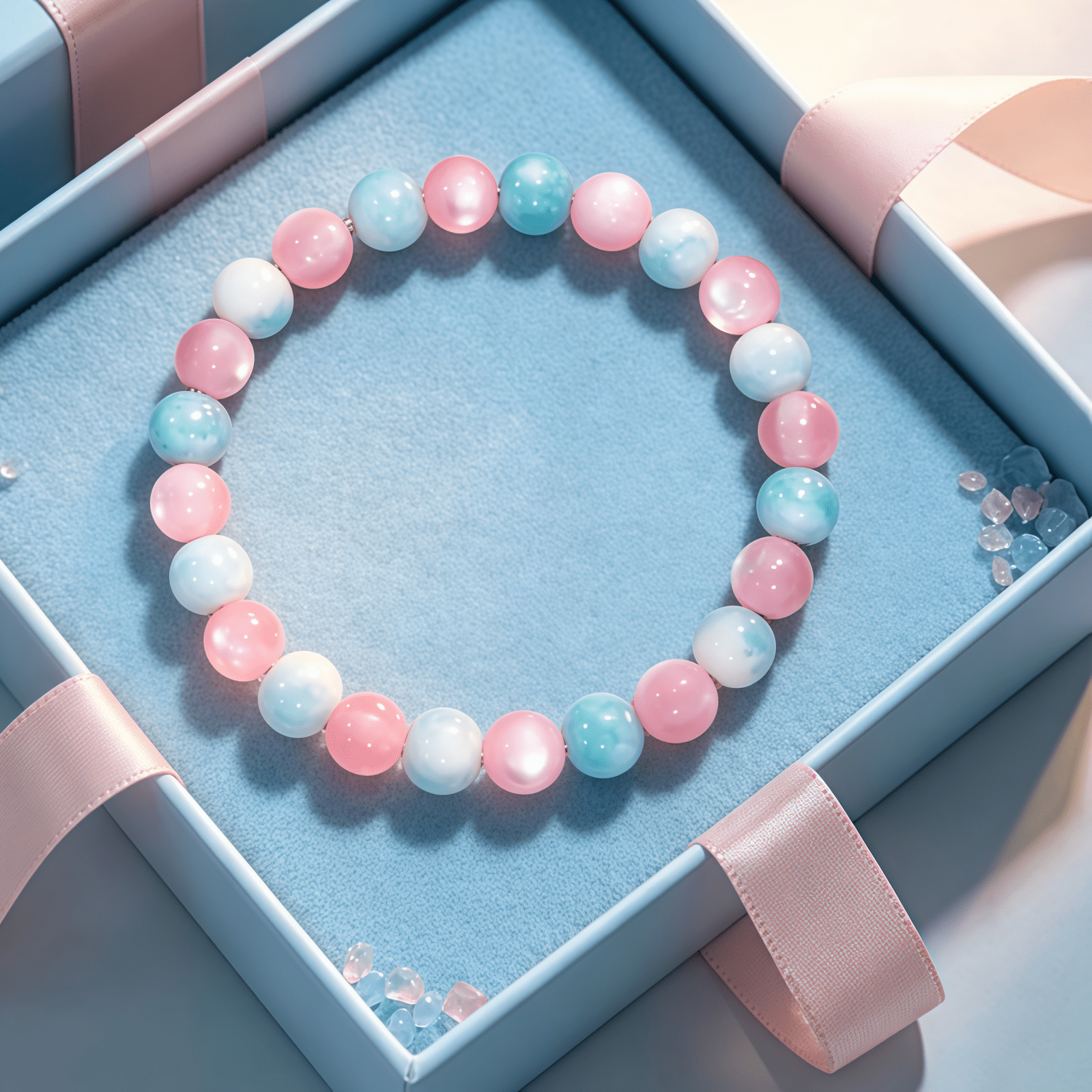 Blue Agate & Pink Cat's Eye Bead Bracelet, Vintage Style
